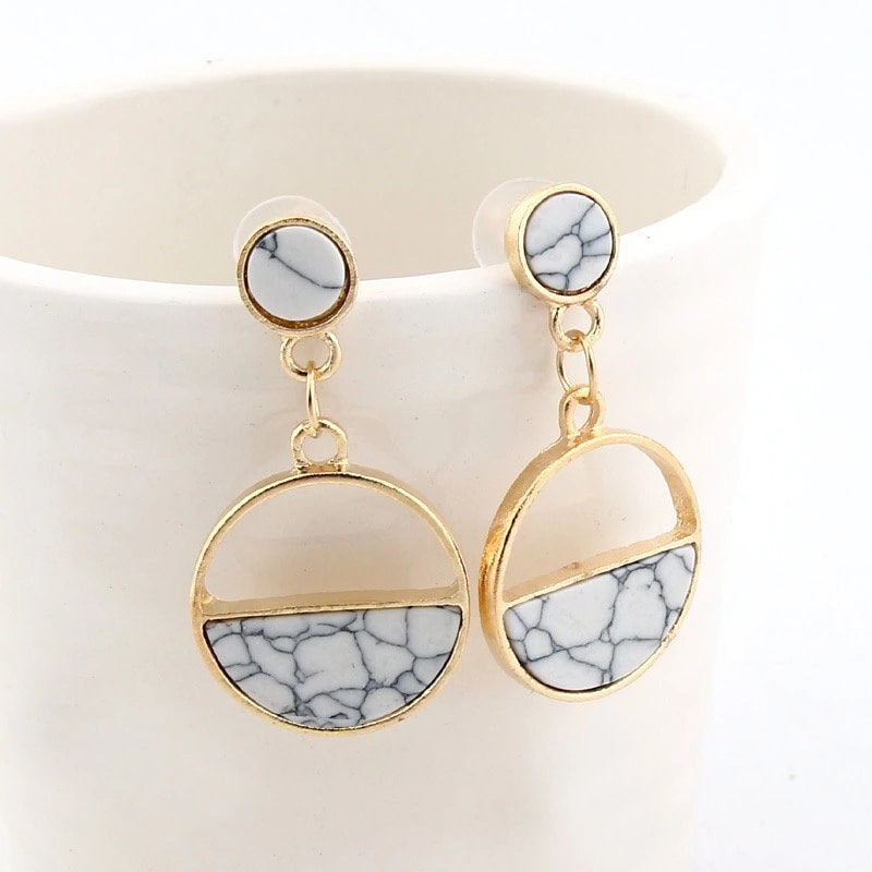 Black White Marble Earring