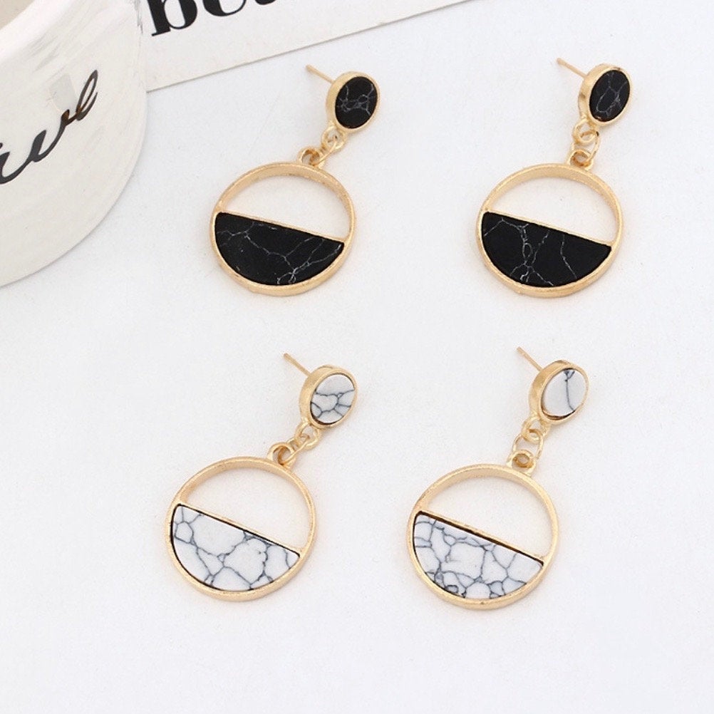 Black White Marble Earring