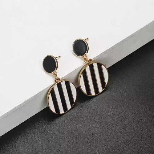 Black White Striped Dangle Earring