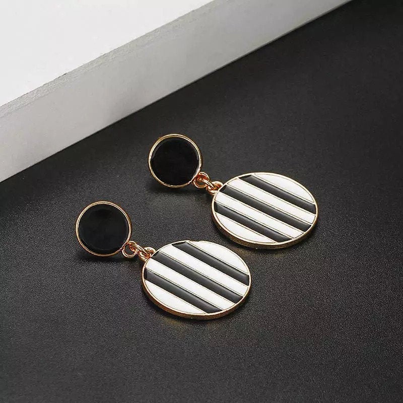 Black White Striped Dangle Earring