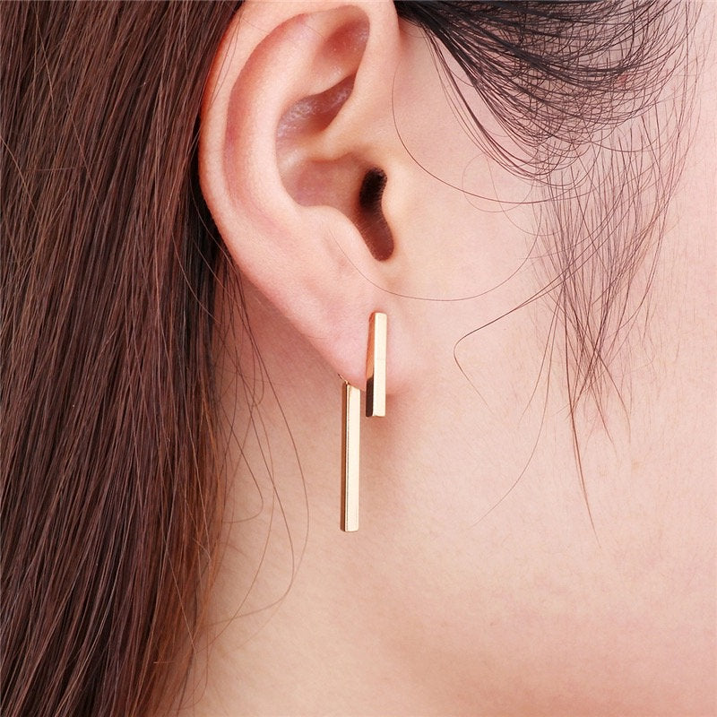 Geometric Bar Ear Jacket Silver Earring