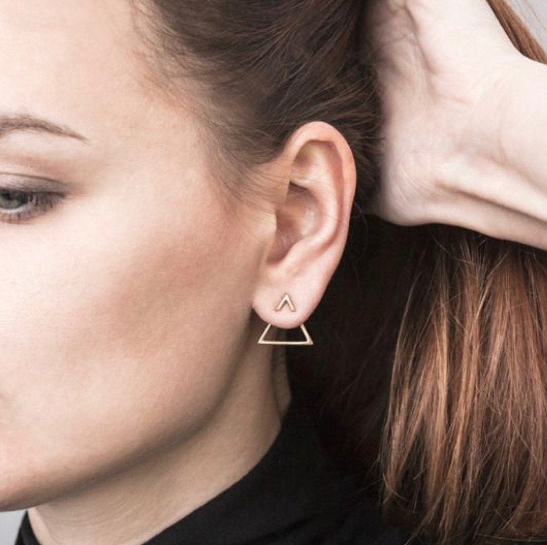 Triangle Silver Ear Jacket Earring