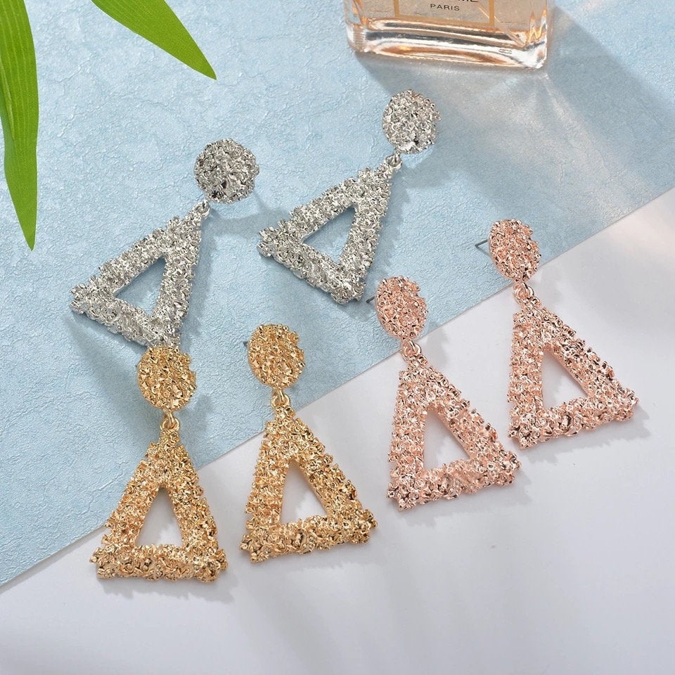 Chunky Textured Triangle Dangle Earring