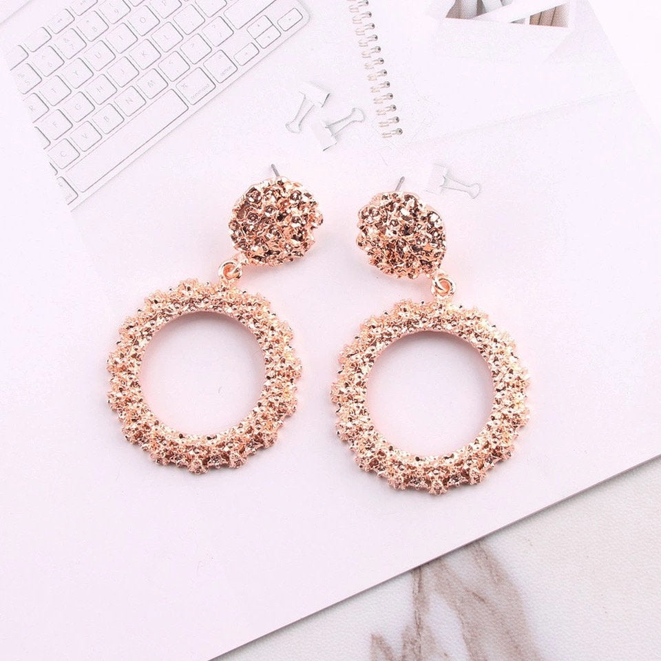 Textured Hoop Stud Metal Earring