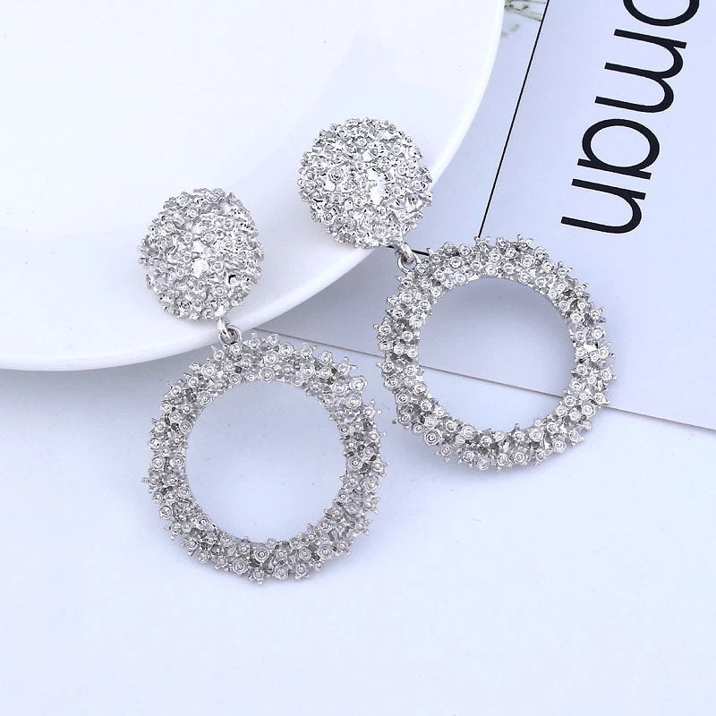 Textured Hoop Stud Metal Earring