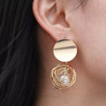 Caged Pearl Disc Dangle Earring