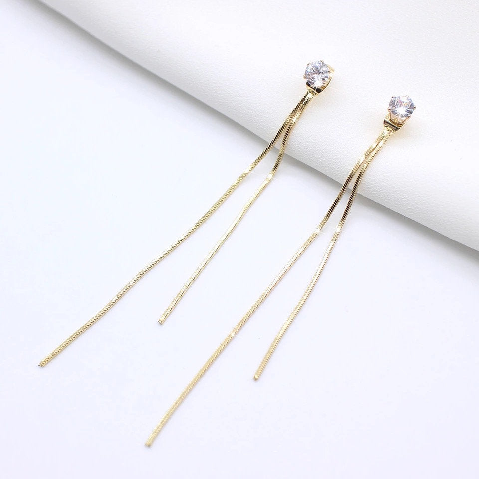 Long Tassel Crystal Stud Earring
