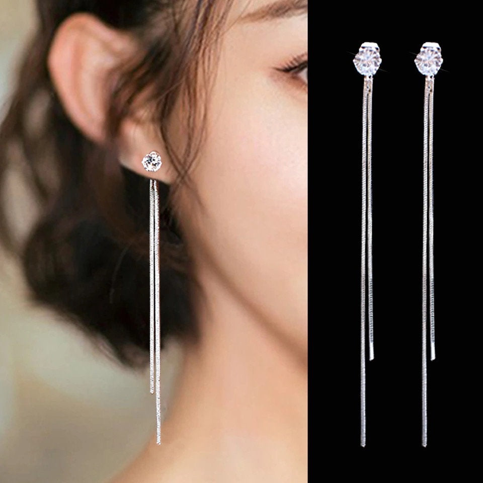 Long Tassel Crystal Stud Earring