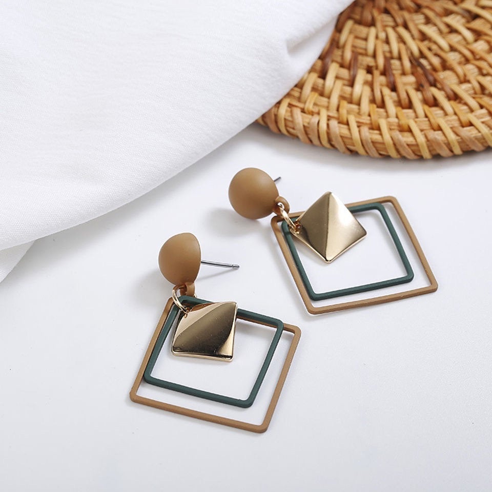 Matte Layered Square Dangle Earring