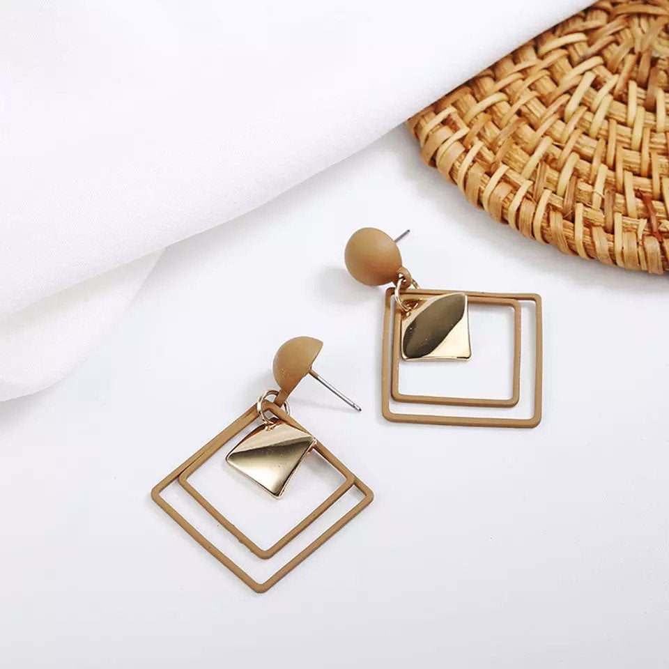 Matte Layered Square Dangle Earring