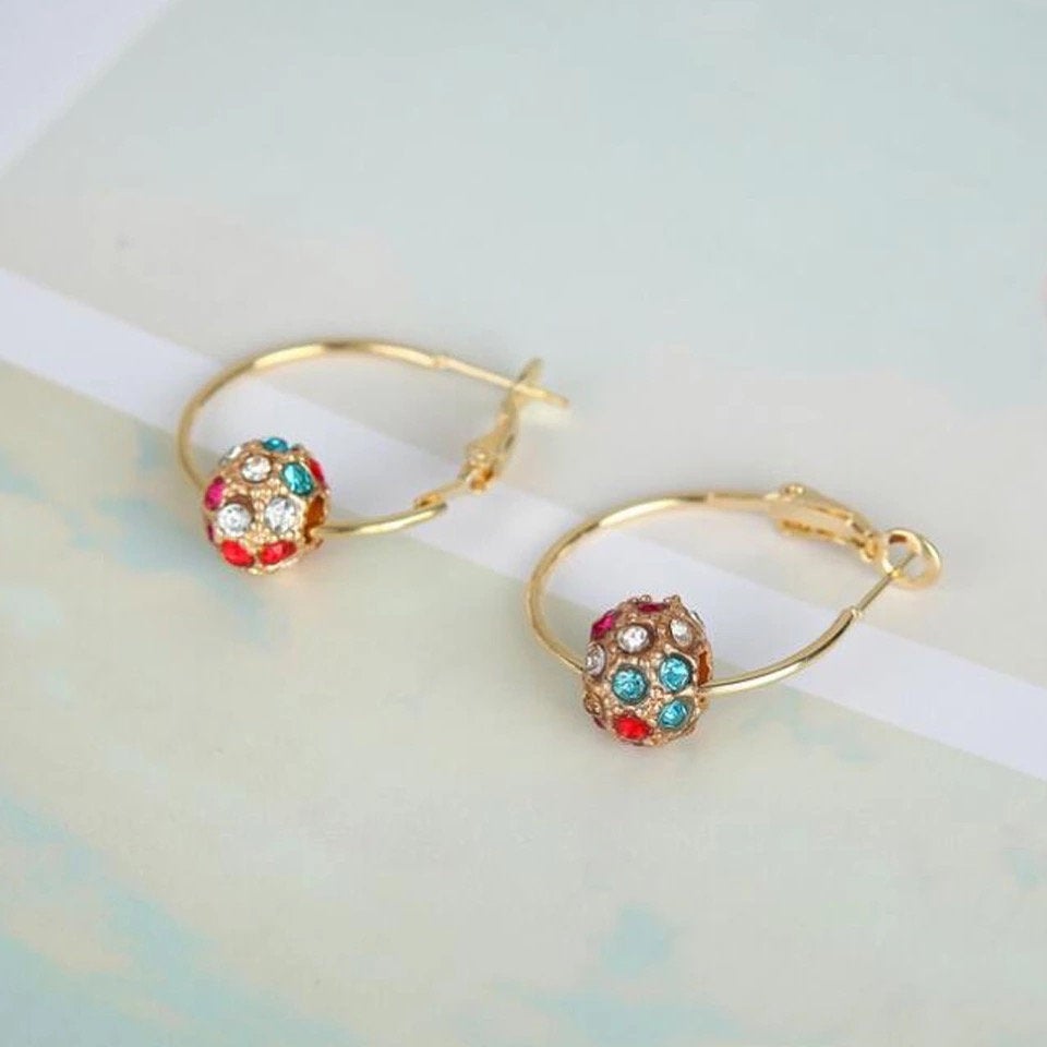 Crystal Ball Charm Hoop Earring