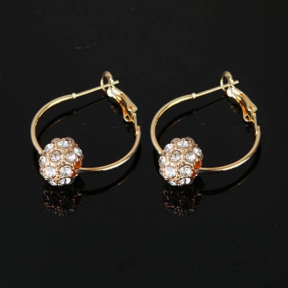 Crystal Ball Charm Hoop Earring