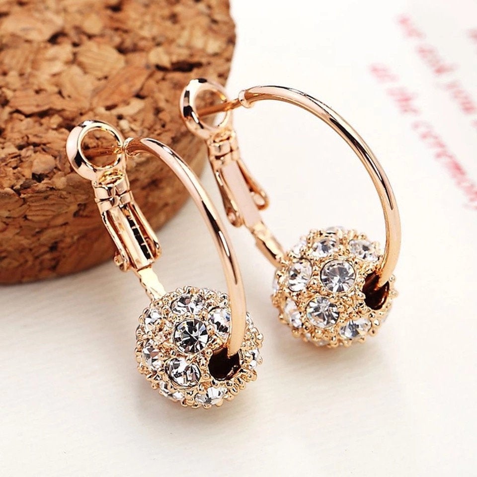 Crystal Ball Charm Hoop Earring