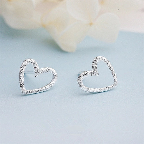 Hammered Heart Stud Metal Earring