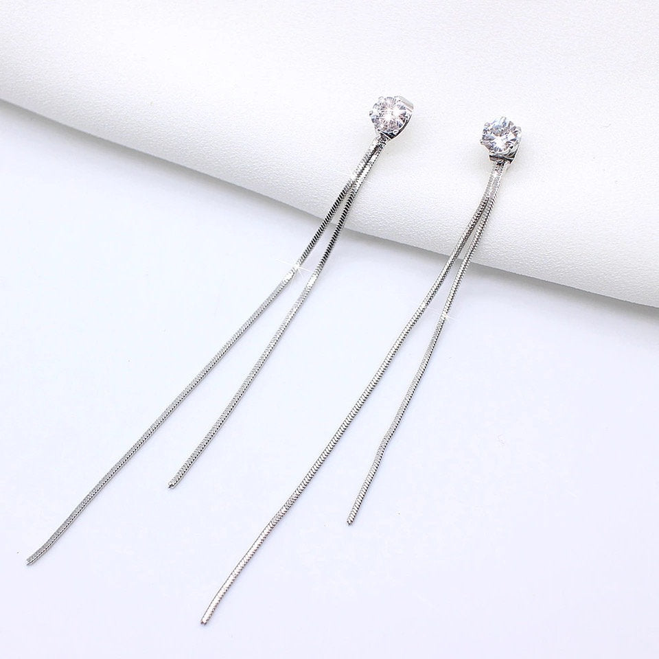 Long Tassel Crystal Stud Earring