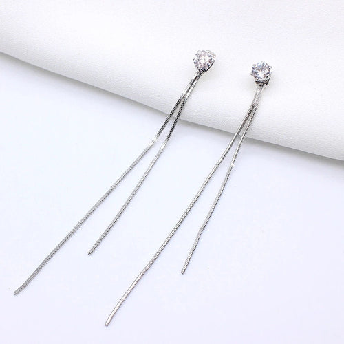 Long Tassel Crystal Stud Earring