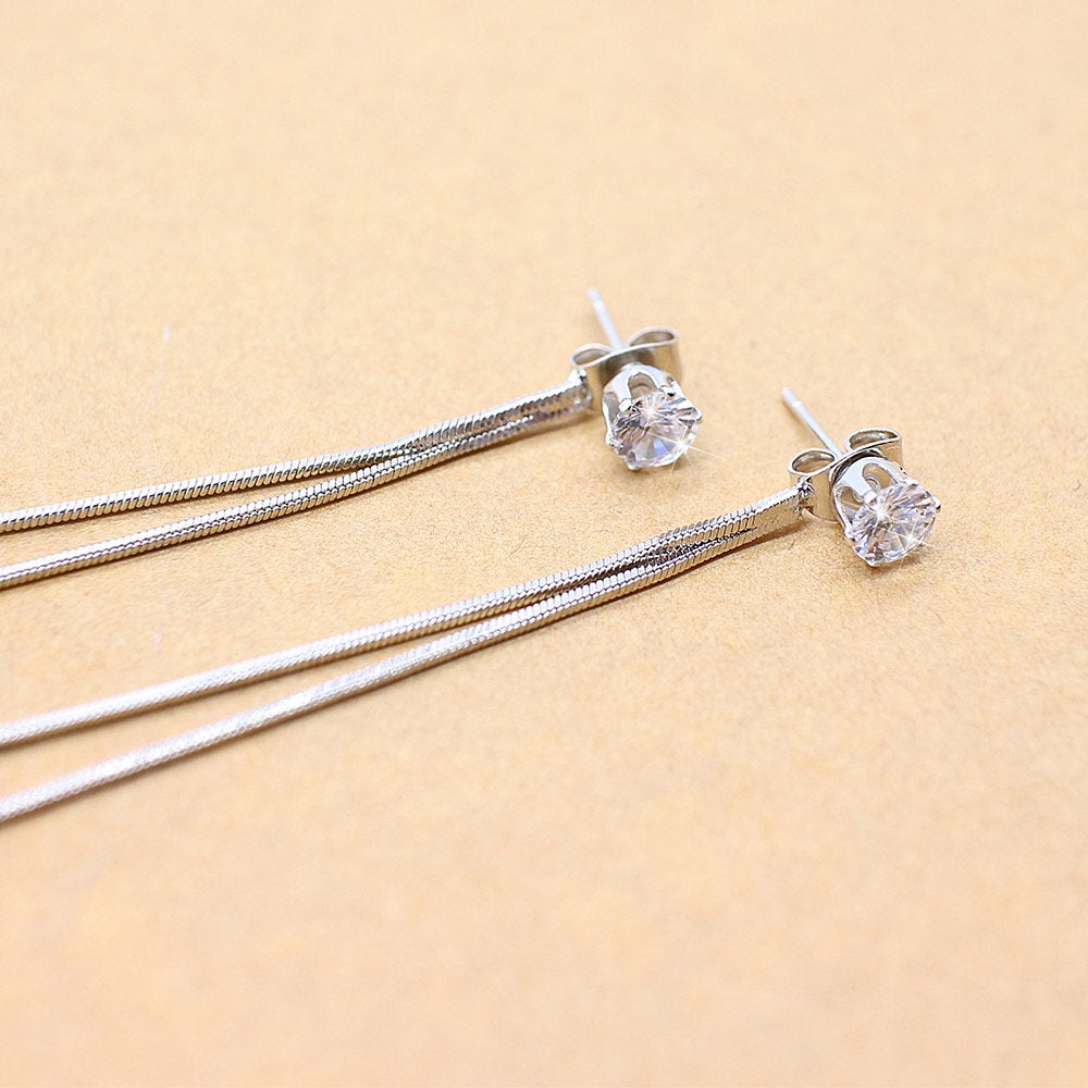 Long Tassel Crystal Stud Earring