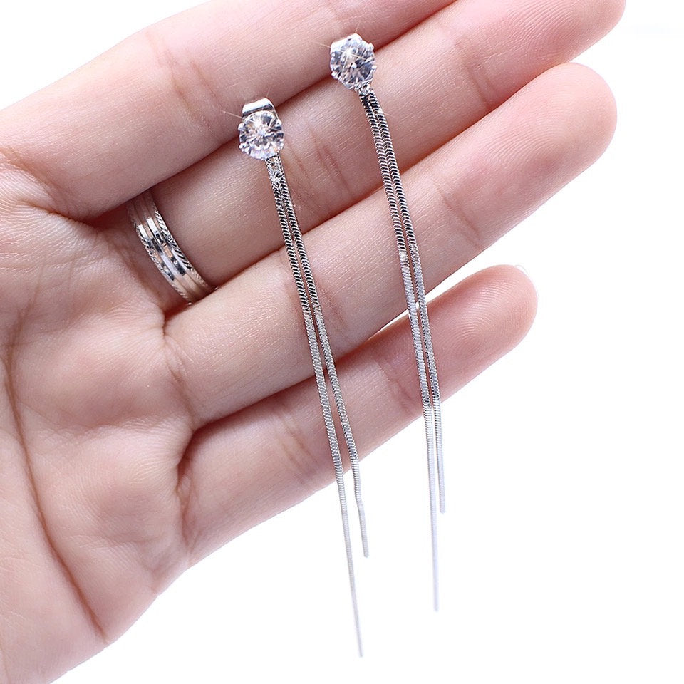 Long Tassel Crystal Stud Earring