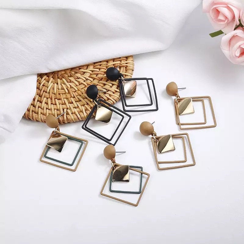 Matte Layered Square Dangle Earring