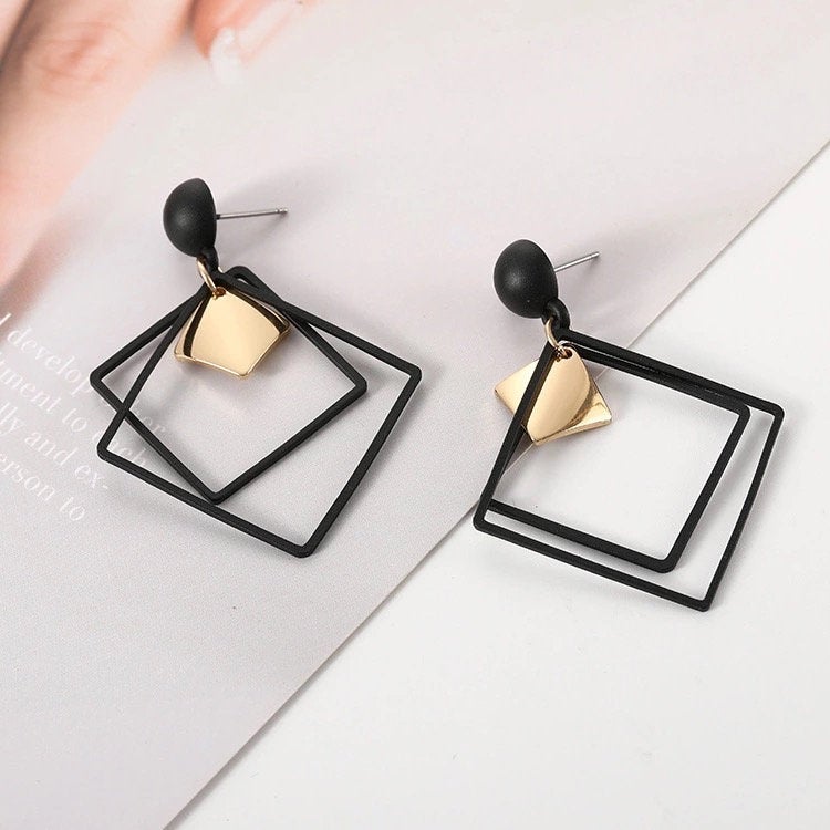 Matte Layered Square Dangle Earring