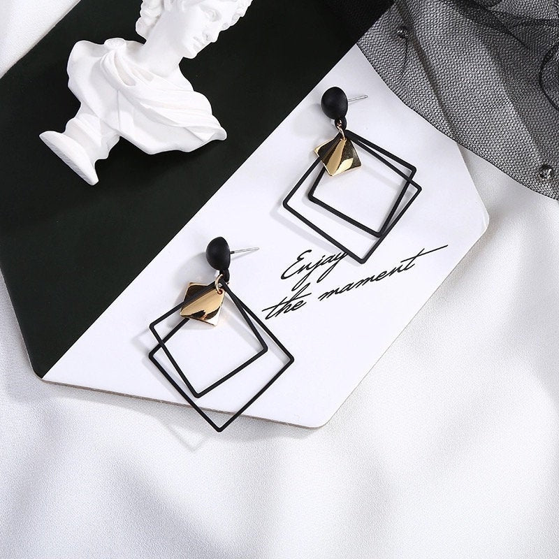 Matte Layered Square Dangle Earring