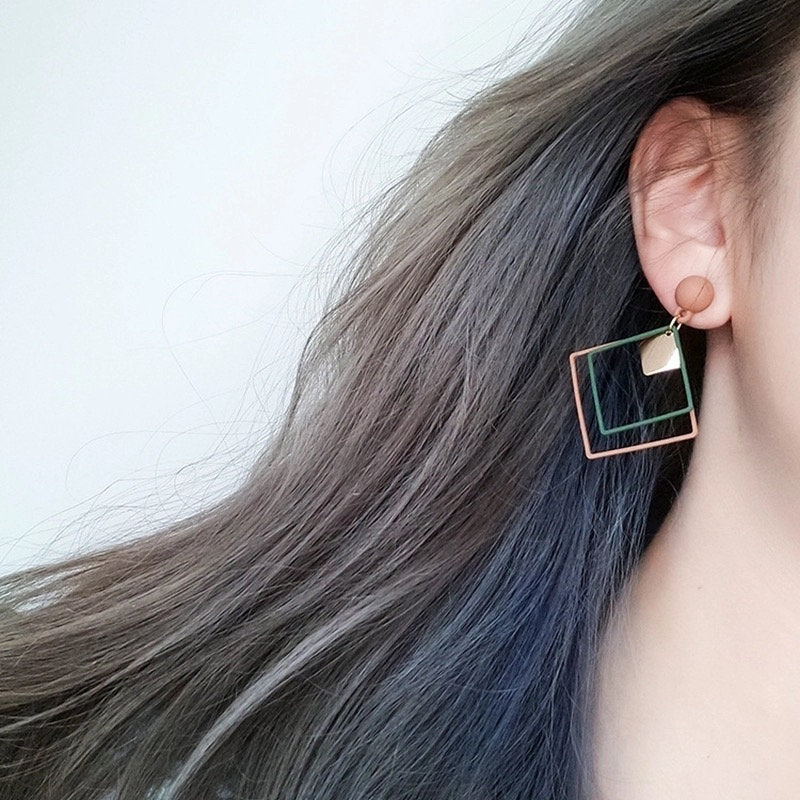 Matte Layered Square Dangle Earring