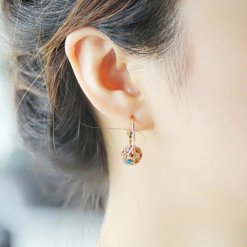 Crystal Ball Charm Hoop Earring