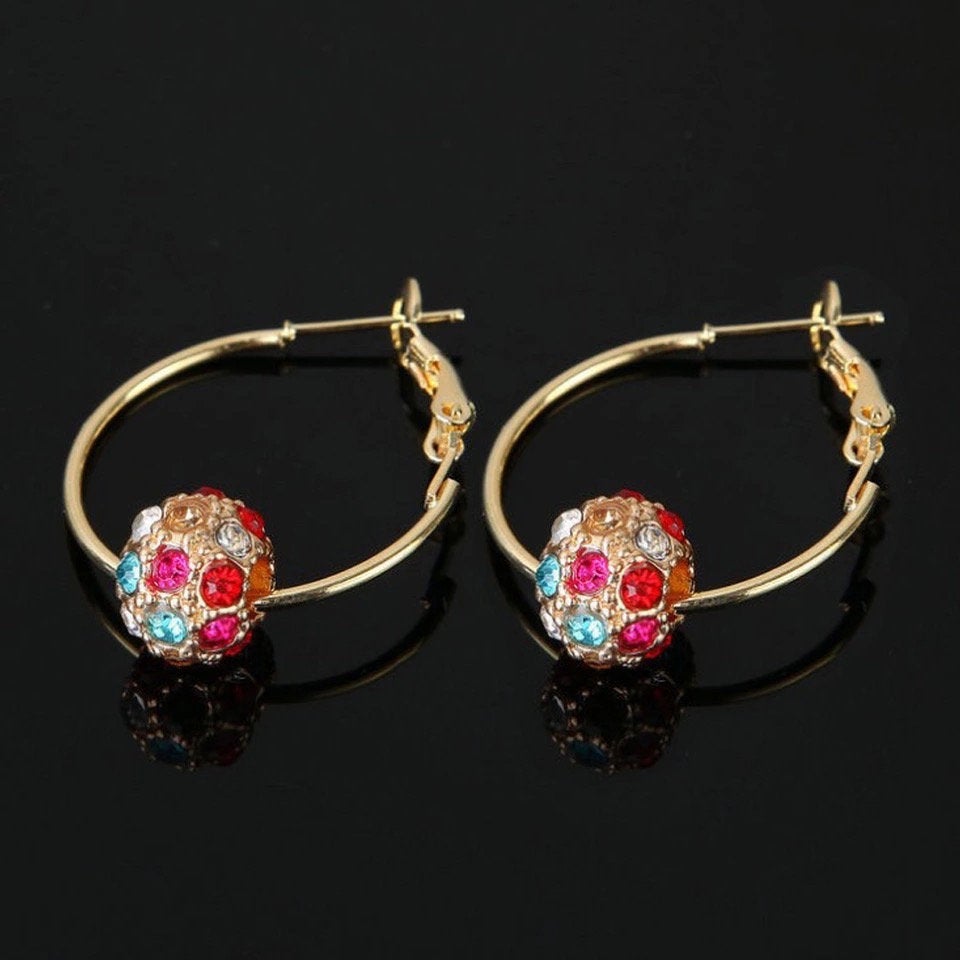 Crystal Ball Charm Hoop Earring