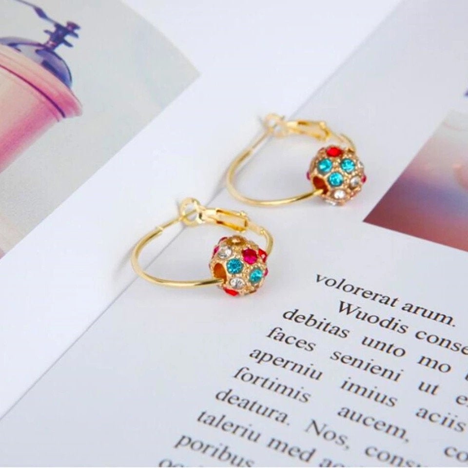Crystal Ball Charm Hoop Earring