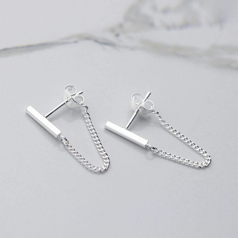 Minimalist Bar Chain Cuff Earring