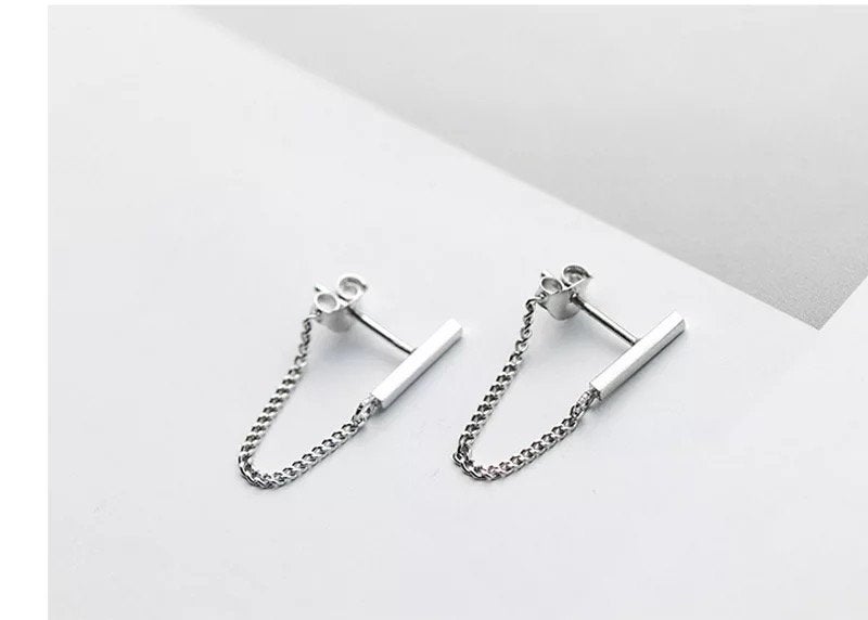 Minimalist Bar Chain Cuff Earring