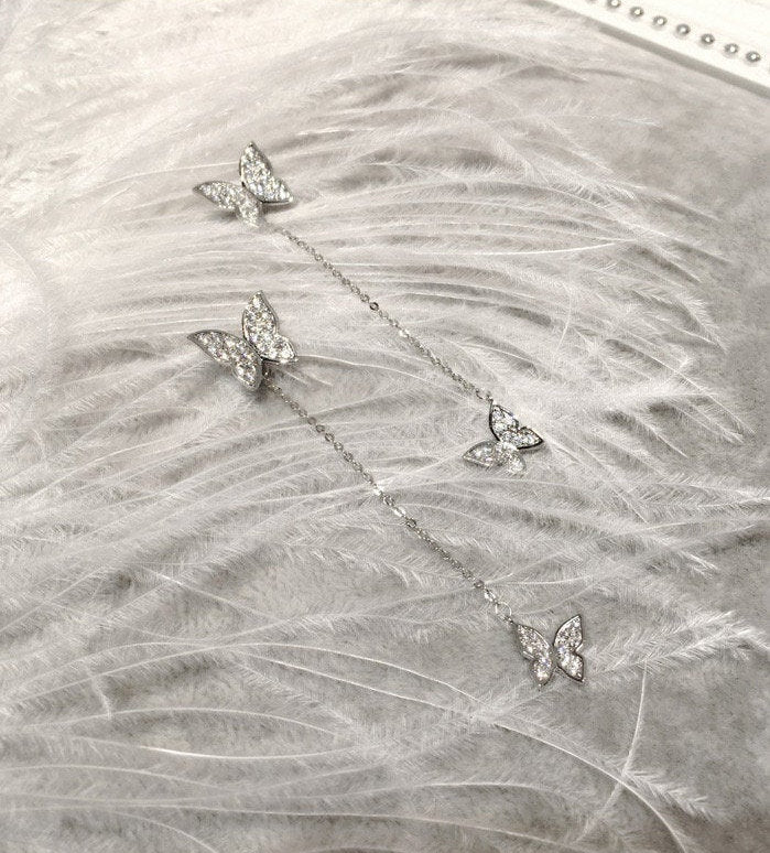 Crystal Butterfly Dangle Ear Jacket Earring
