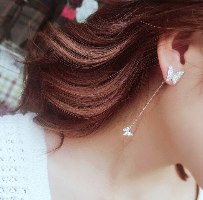 Crystal Butterfly Dangle Ear Jacket Earring