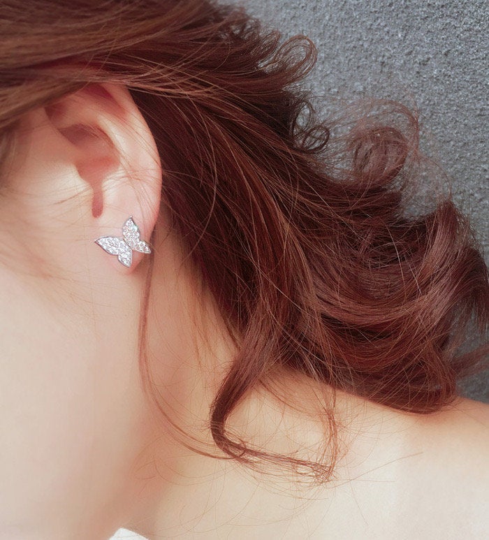 Crystal Butterfly Dangle Ear Jacket Earring