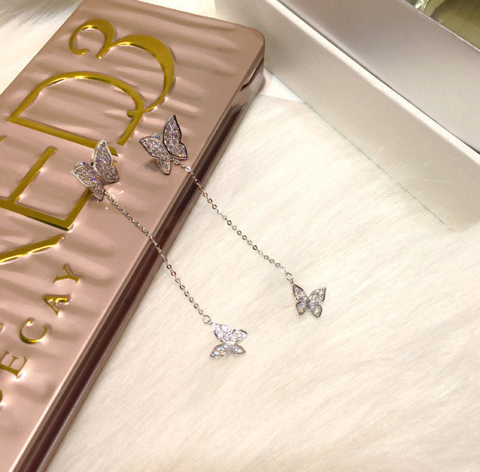 Crystal Butterfly Dangle Ear Jacket Earring
