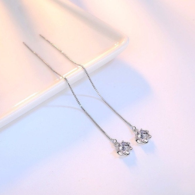 Crystal Floral Threader Earring