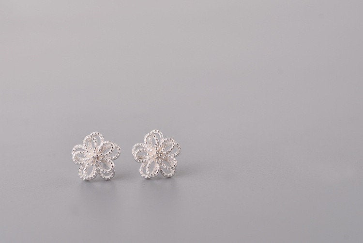 Layered Silver Flower Stud Earring
