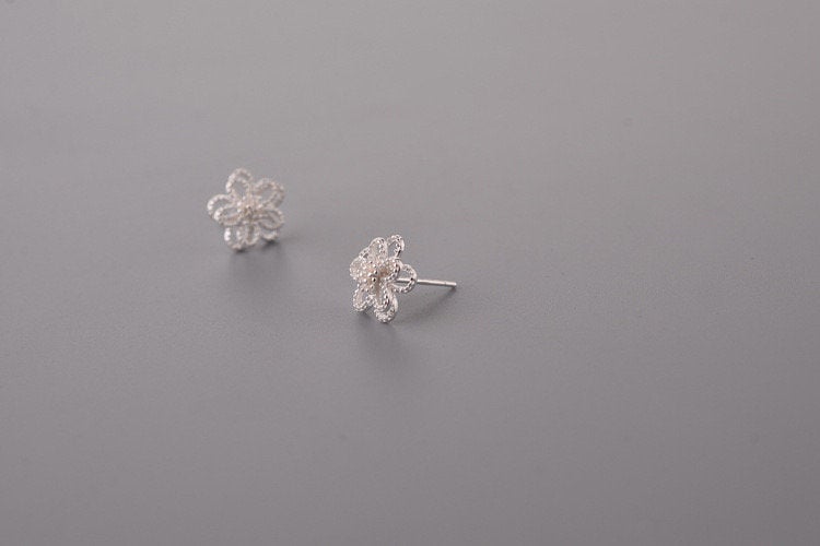 Layered Silver Flower Stud Earring