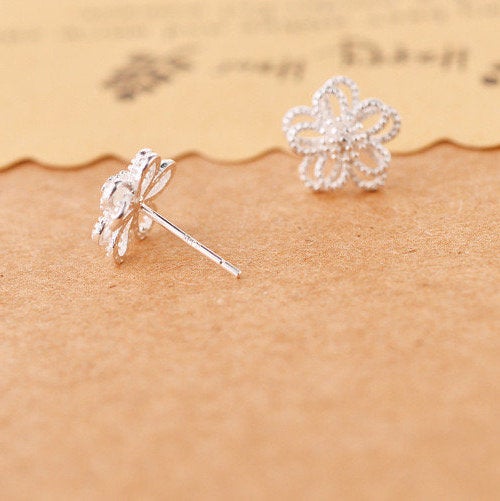 Layered Silver Flower Stud Earring