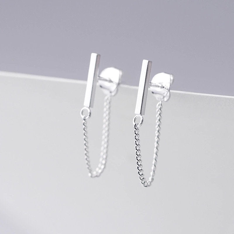 Minimalist Bar Chain Cuff Earring