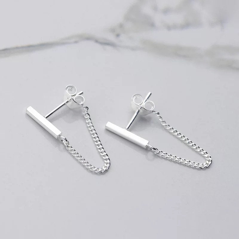 Minimalist Bar Chain Cuff Earring