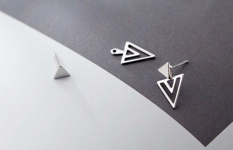 Silver Triangle Ear Jacket Earring