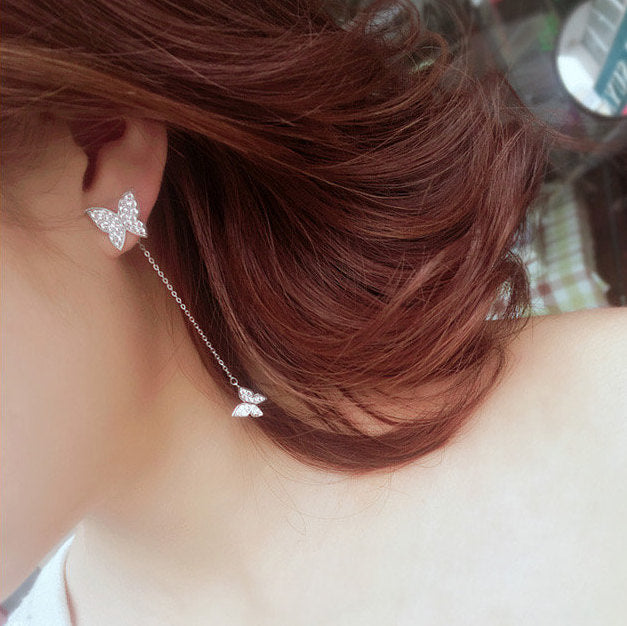 Crystal Butterfly Dangle Ear Jacket Earring