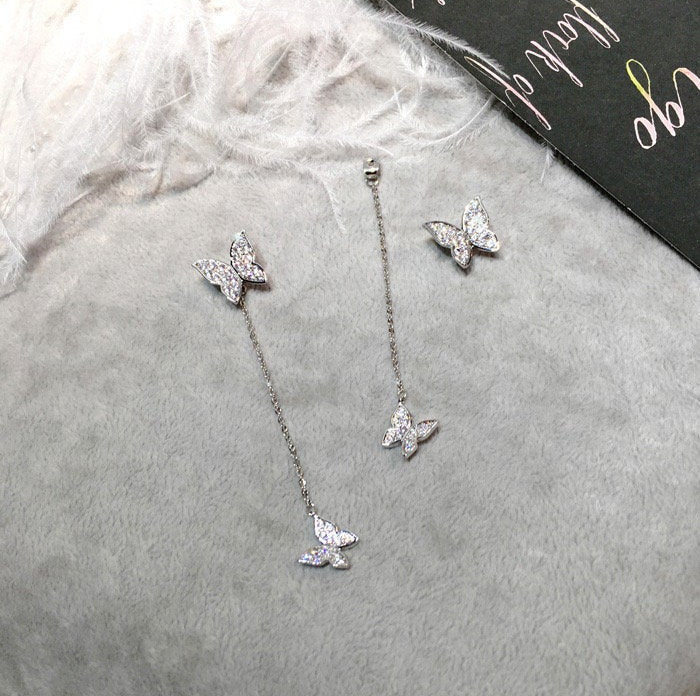 Crystal Butterfly Dangle Ear Jacket Earring