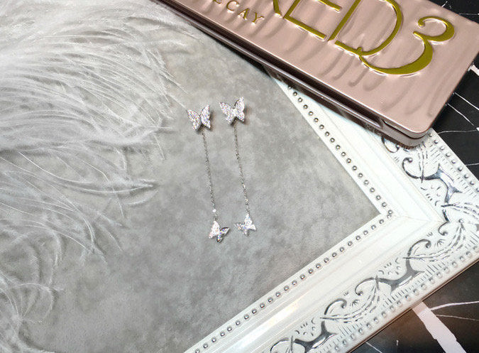 Crystal Butterfly Dangle Ear Jacket Earring