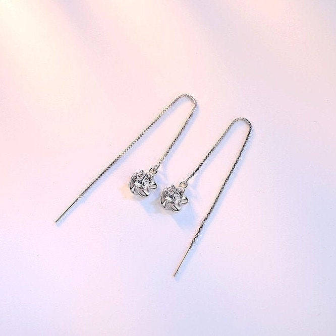Crystal Floral Threader Earring