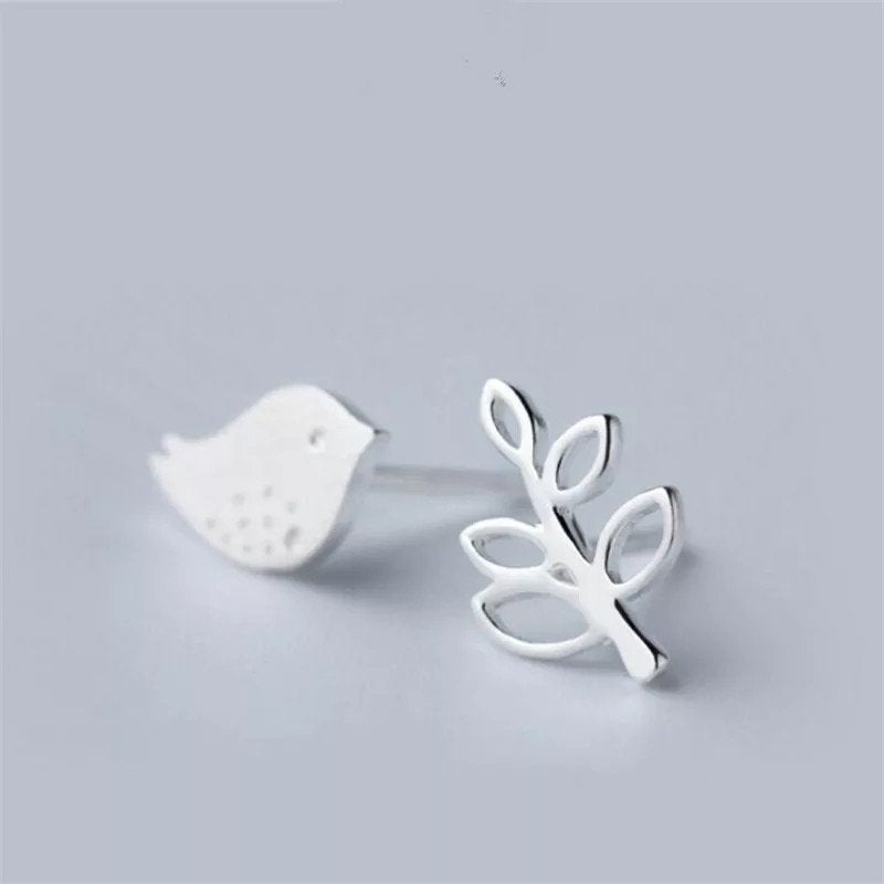 Bird Leaf Mismatched Earring