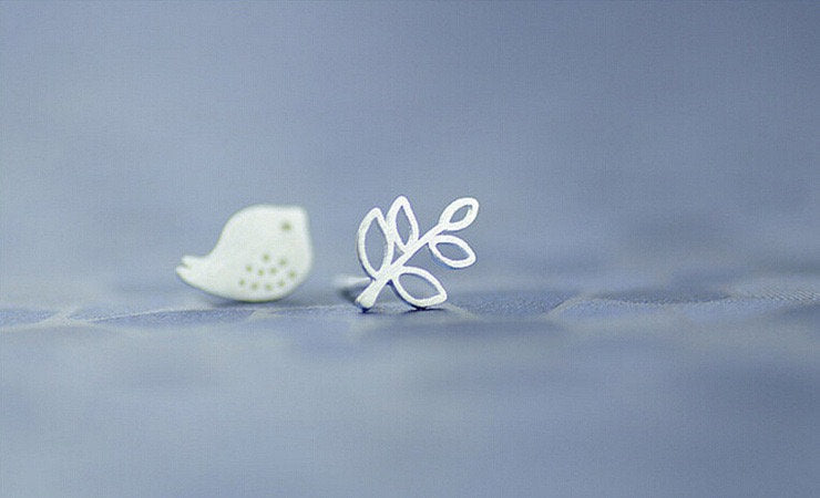 Bird Leaf Mismatched Earring