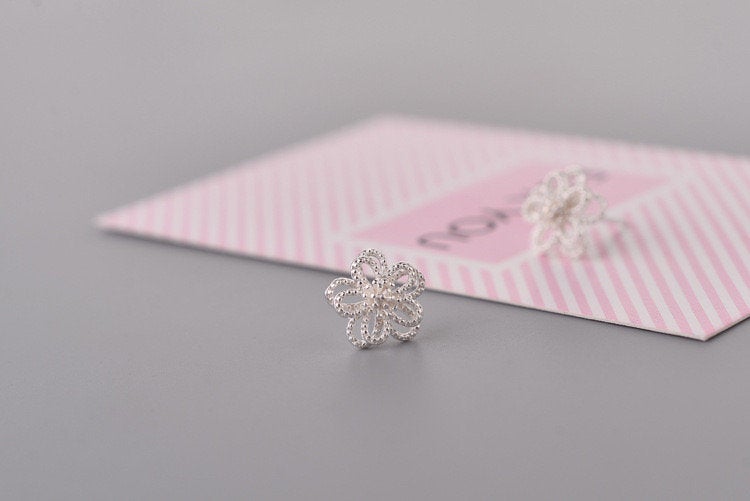 Layered Silver Flower Stud Earring