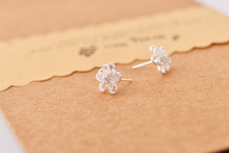 Layered Silver Flower Stud Earring